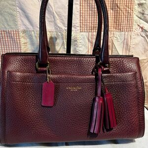 Coach Pebbled Leather Satchel in Burgundy with Tassels